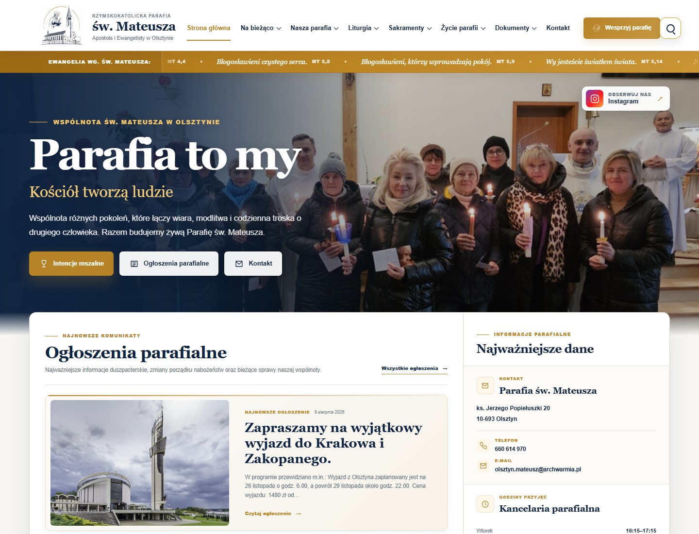 Strona internetowa Parafii św. Mateusza w Olsztynie